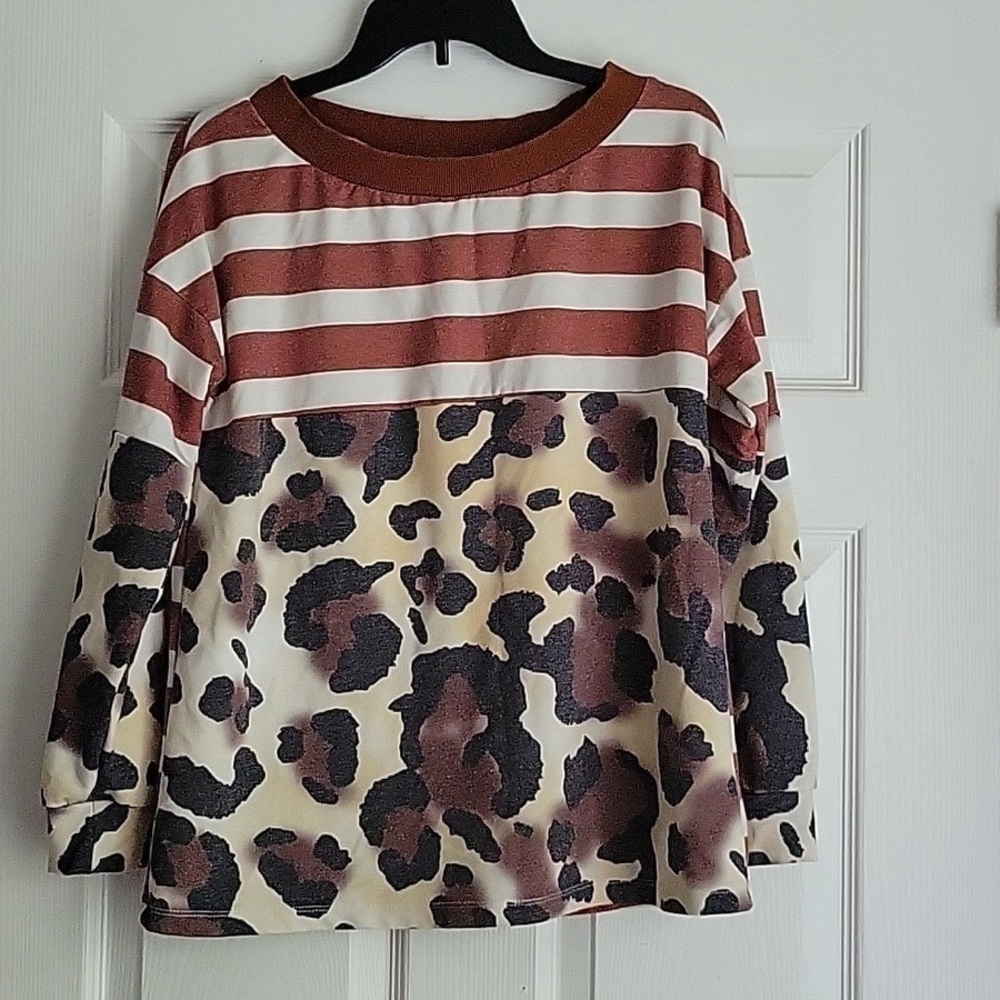 Women's leopard striped long-sleeved T-shirt